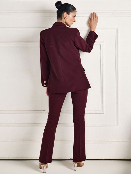 Women Maroon High-Rise Bootcut Woven Pants