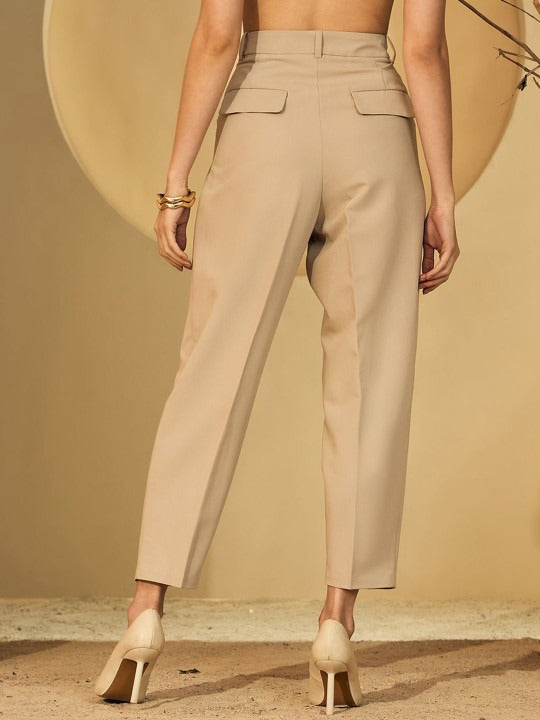 Women’s Beige High-Rise Mom Fit Trousers