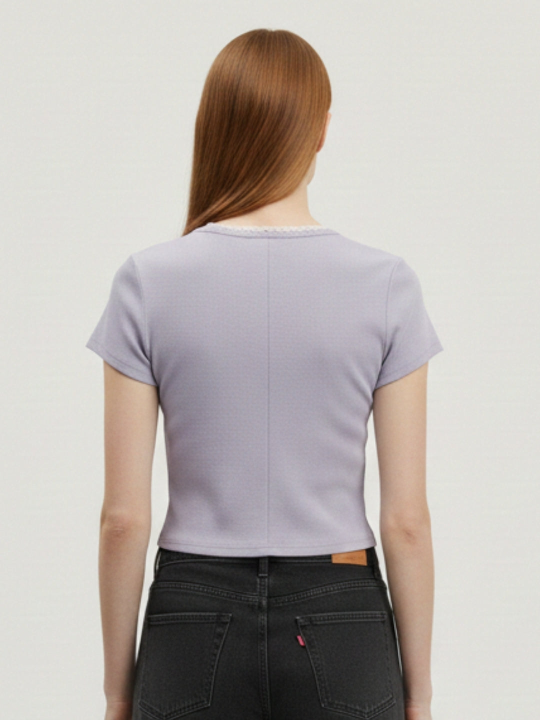 Women Lavender Crop Top with Lace Trim