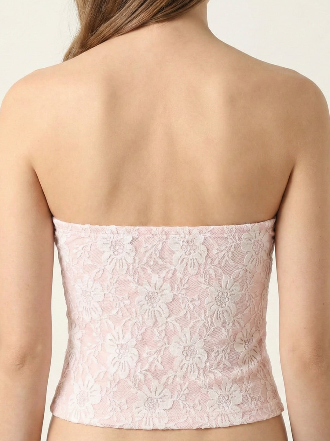 Pink Floral Lace Padded Top with Side Bow Tie