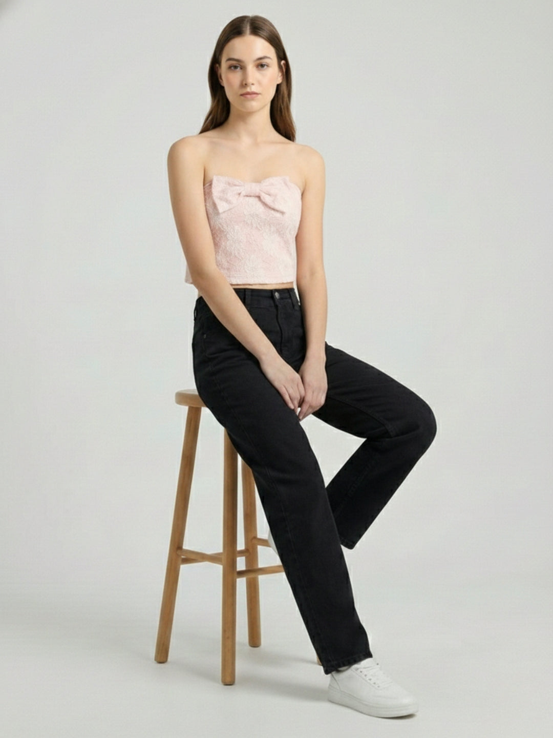Pink Floral Lace Padded Top with Side Bow Tie