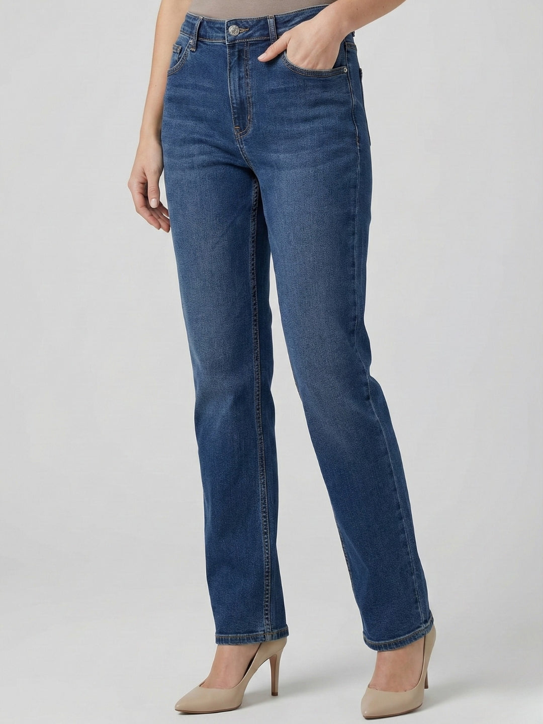 High-Rise Straight Fit Dark Blue Denim Jeans