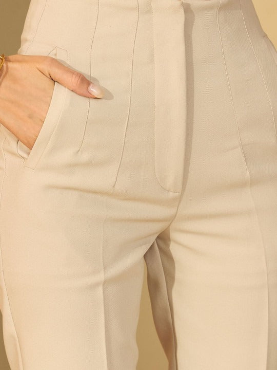Beige Women’s Tailored Cigarette Pants – Slim Fit