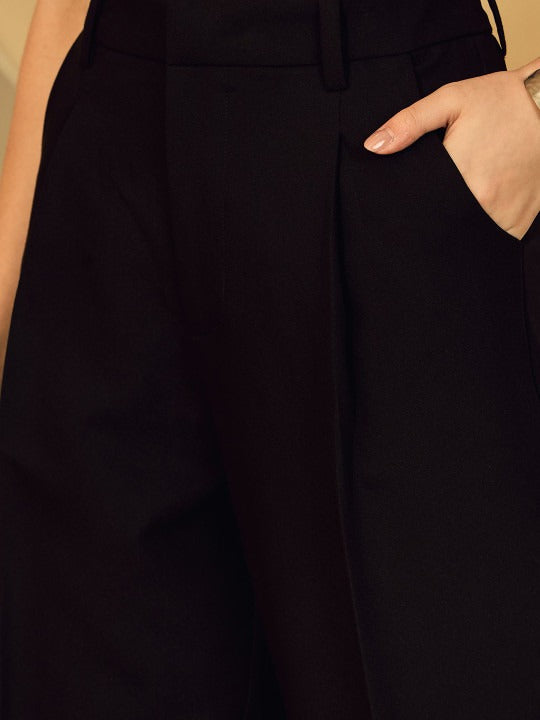 Women Black Tailored Mom Fit Trousers – High Rise