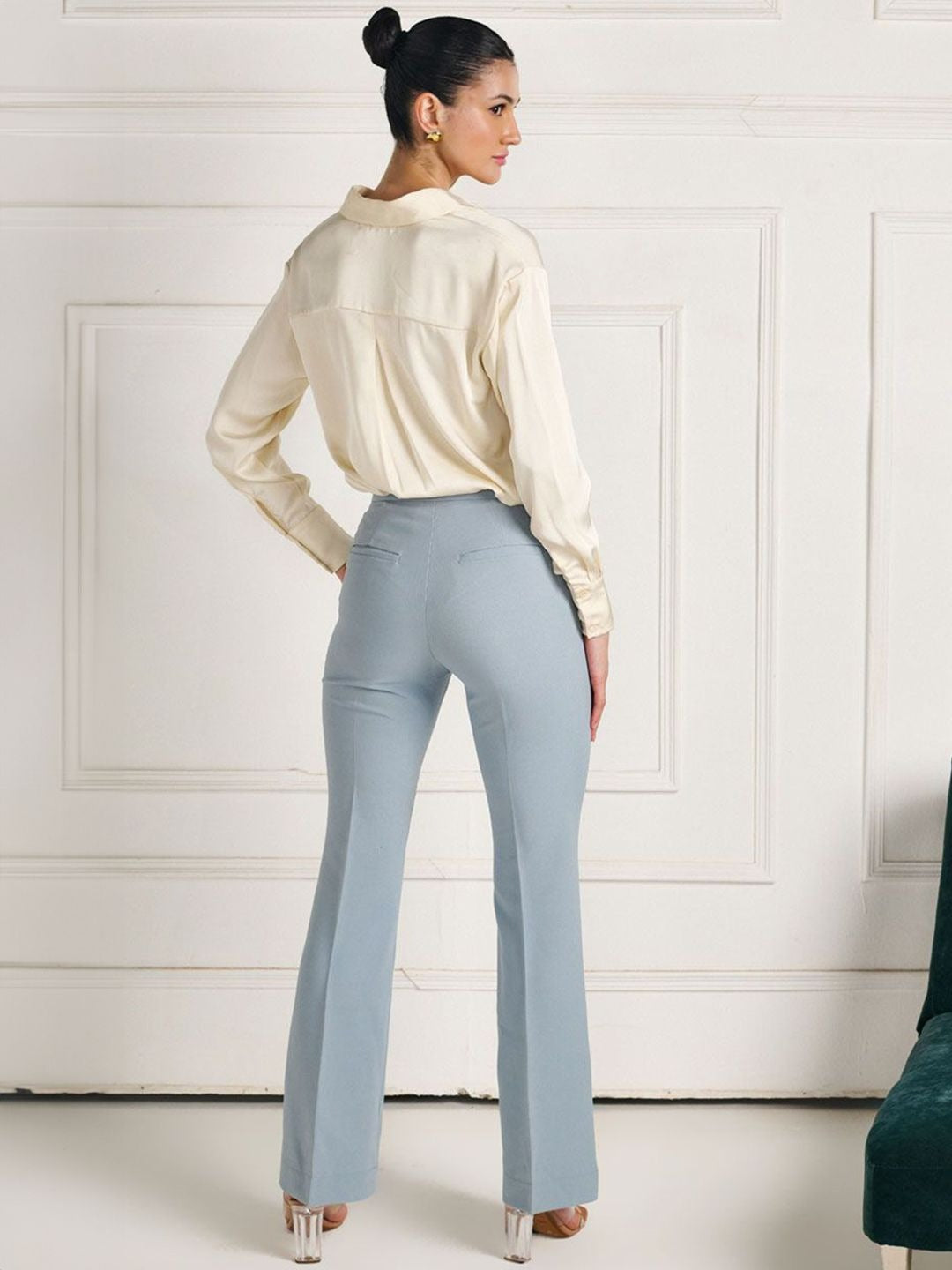 Women Grey High-Rise Bootcut Flared Trousers