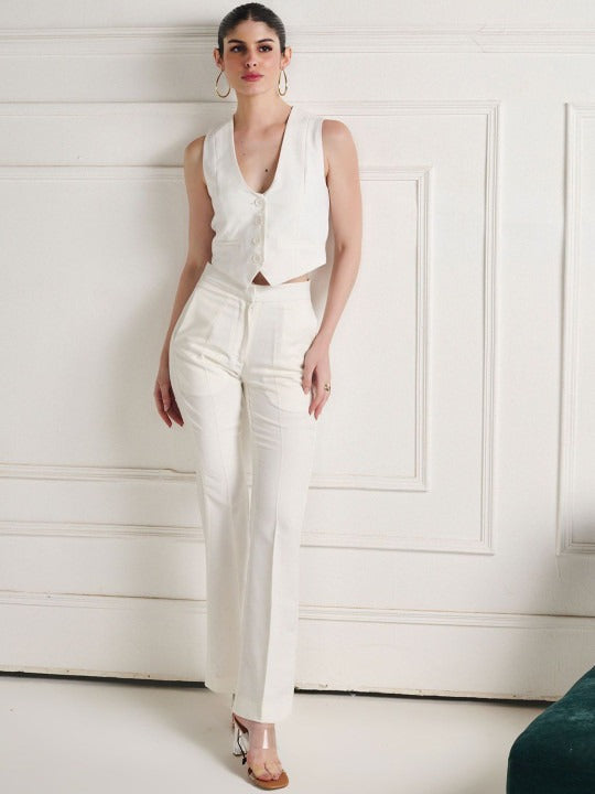 Women White High-Rise Bootcut Pants