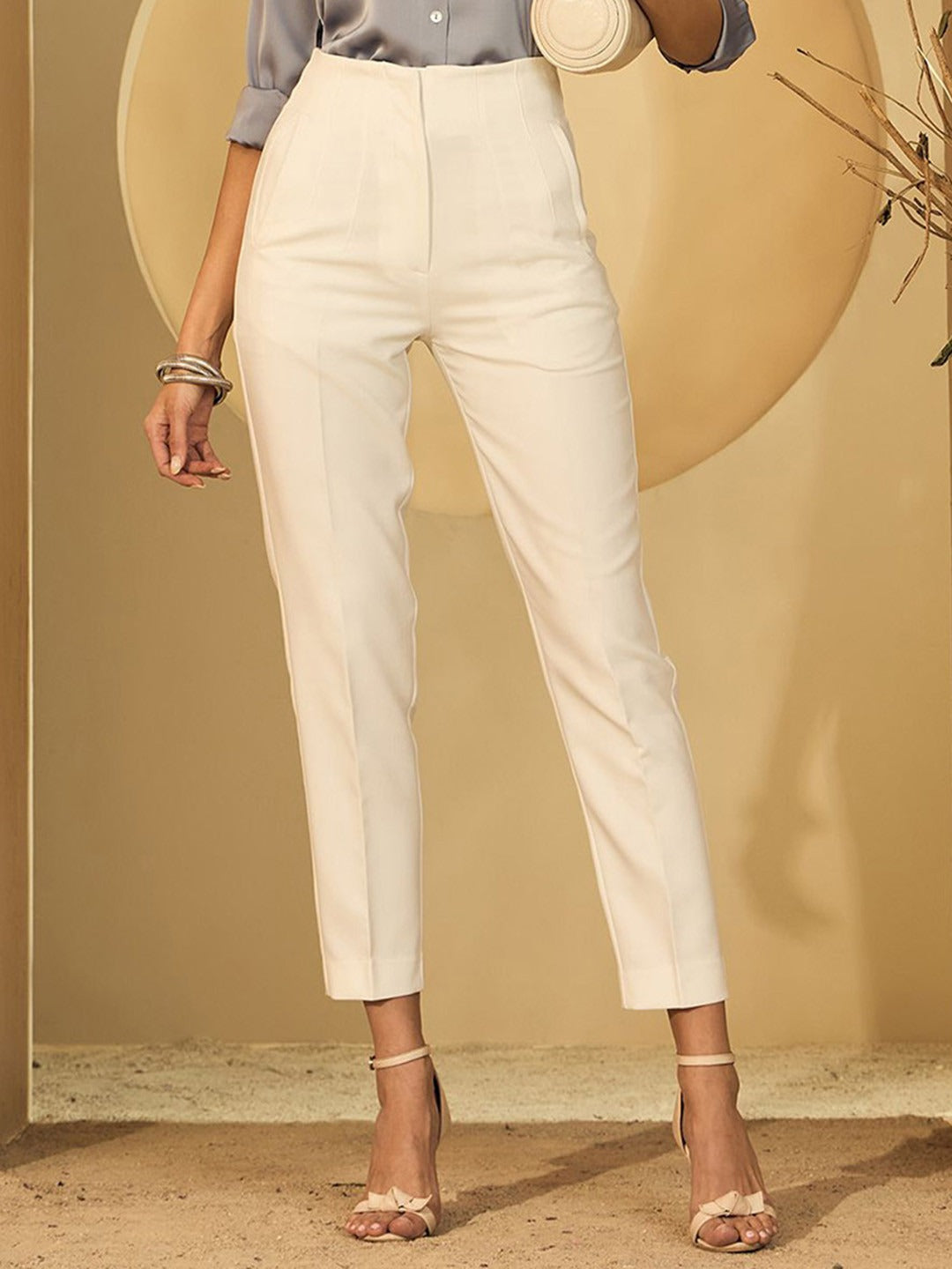 Women Off-White Tailored Cigarette Trousers