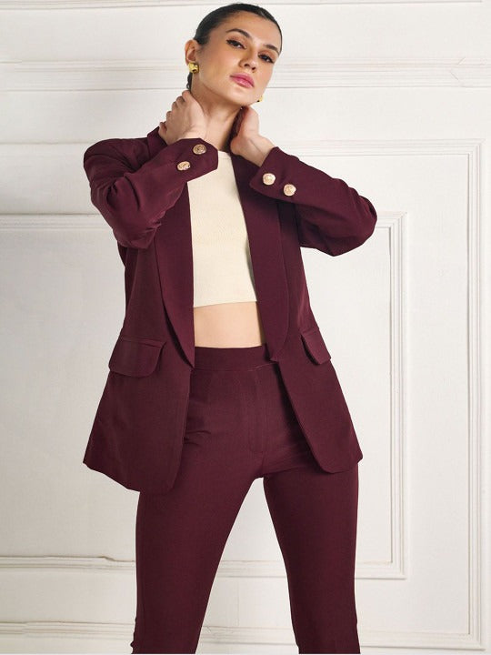 Women Maroon High-Rise Bootcut Woven Pants