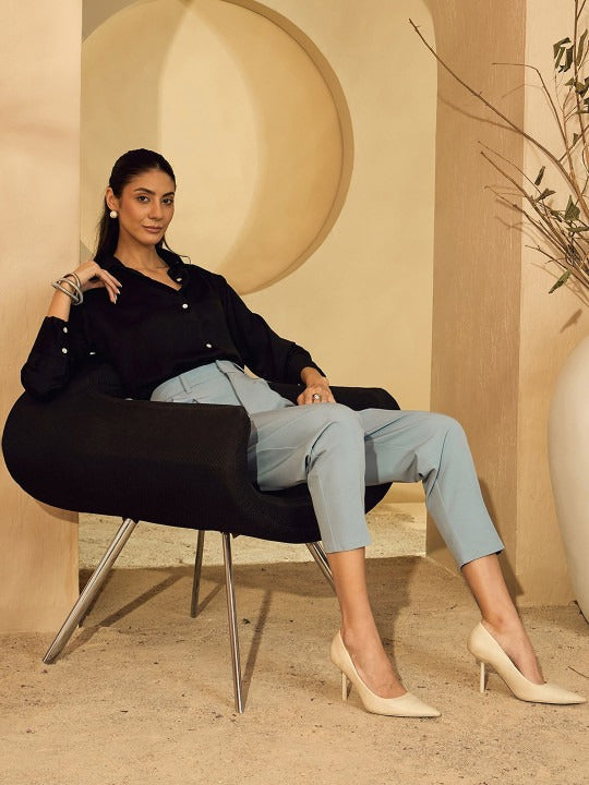 Women’s Blue High-Rise Mom Fit Trousers