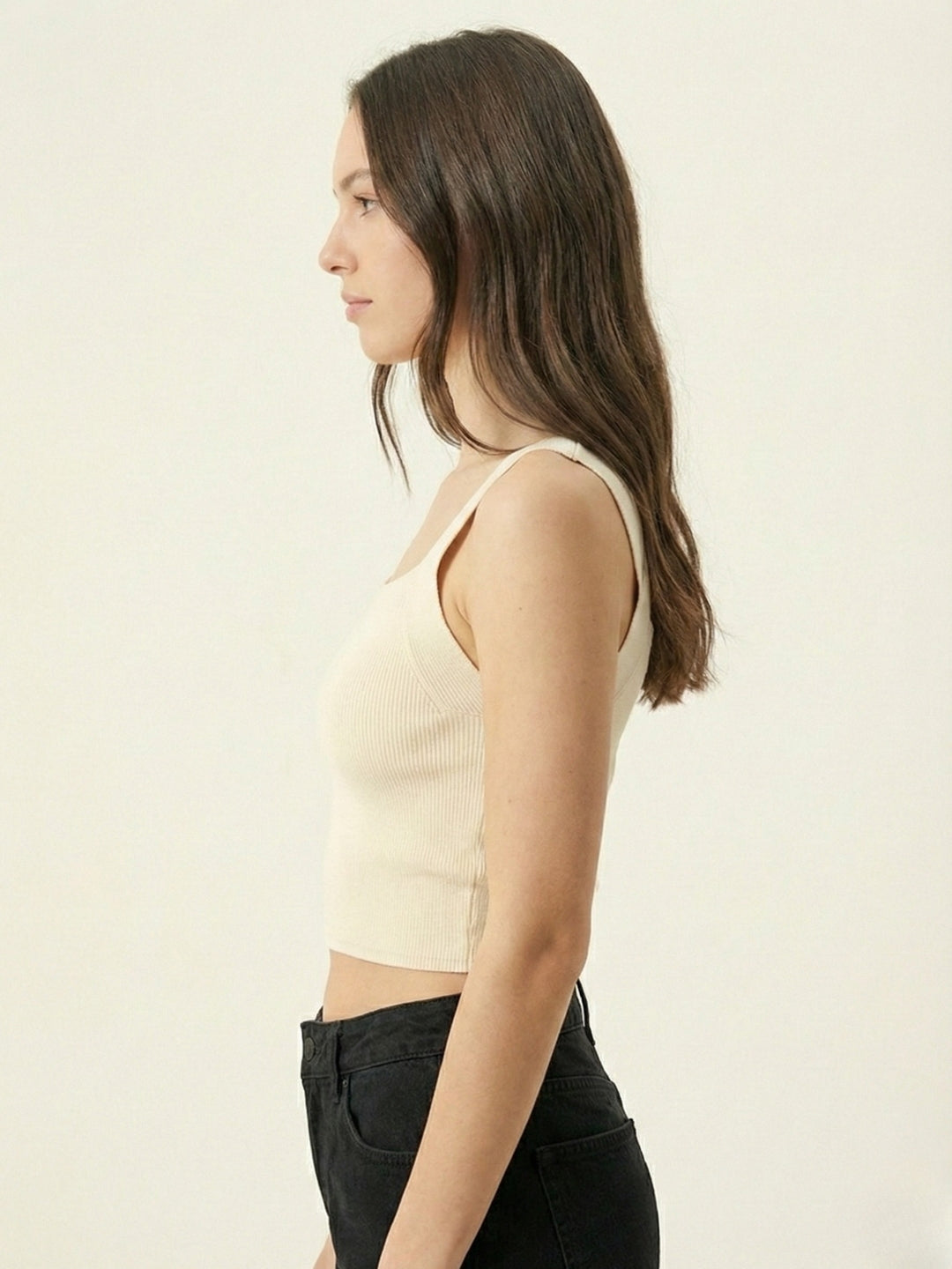 Women Cream Ribbed Crop Top