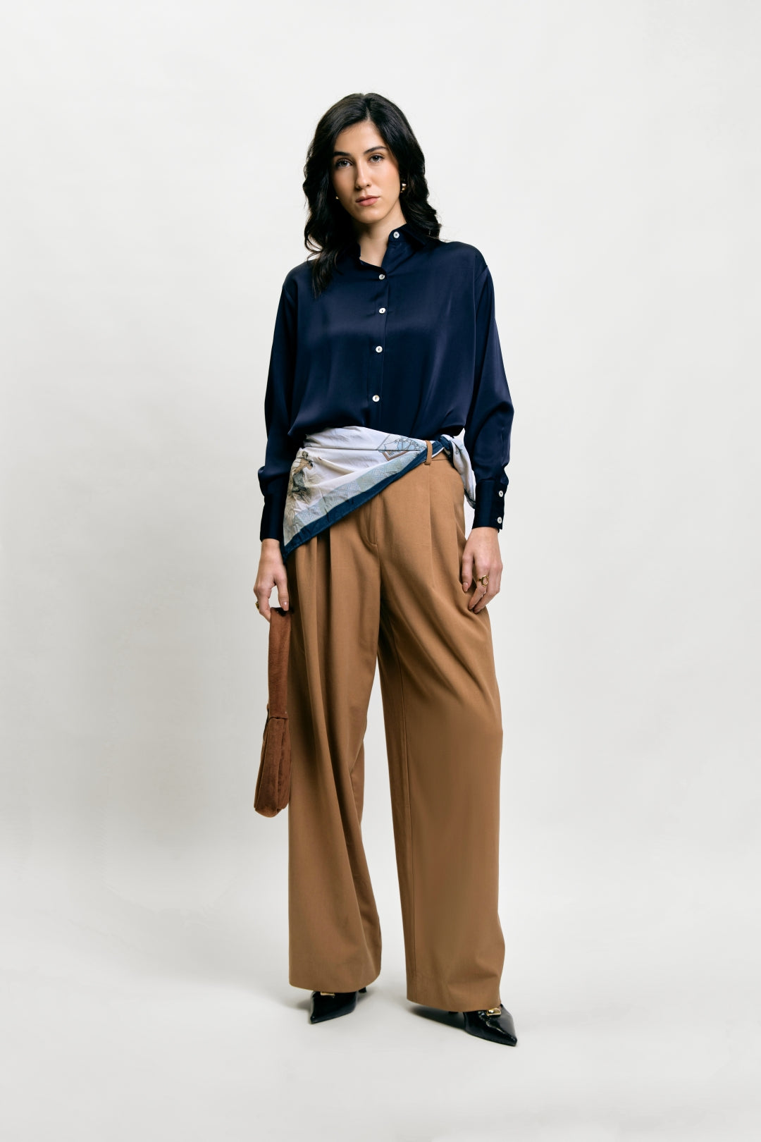Oversized Navy Satin Shirt