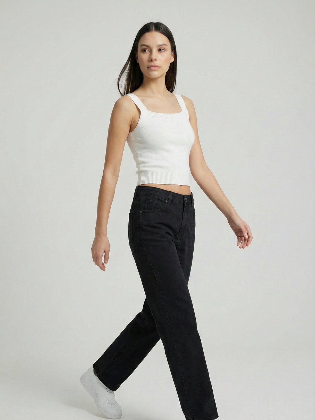 Women White Ribbed Crop Top