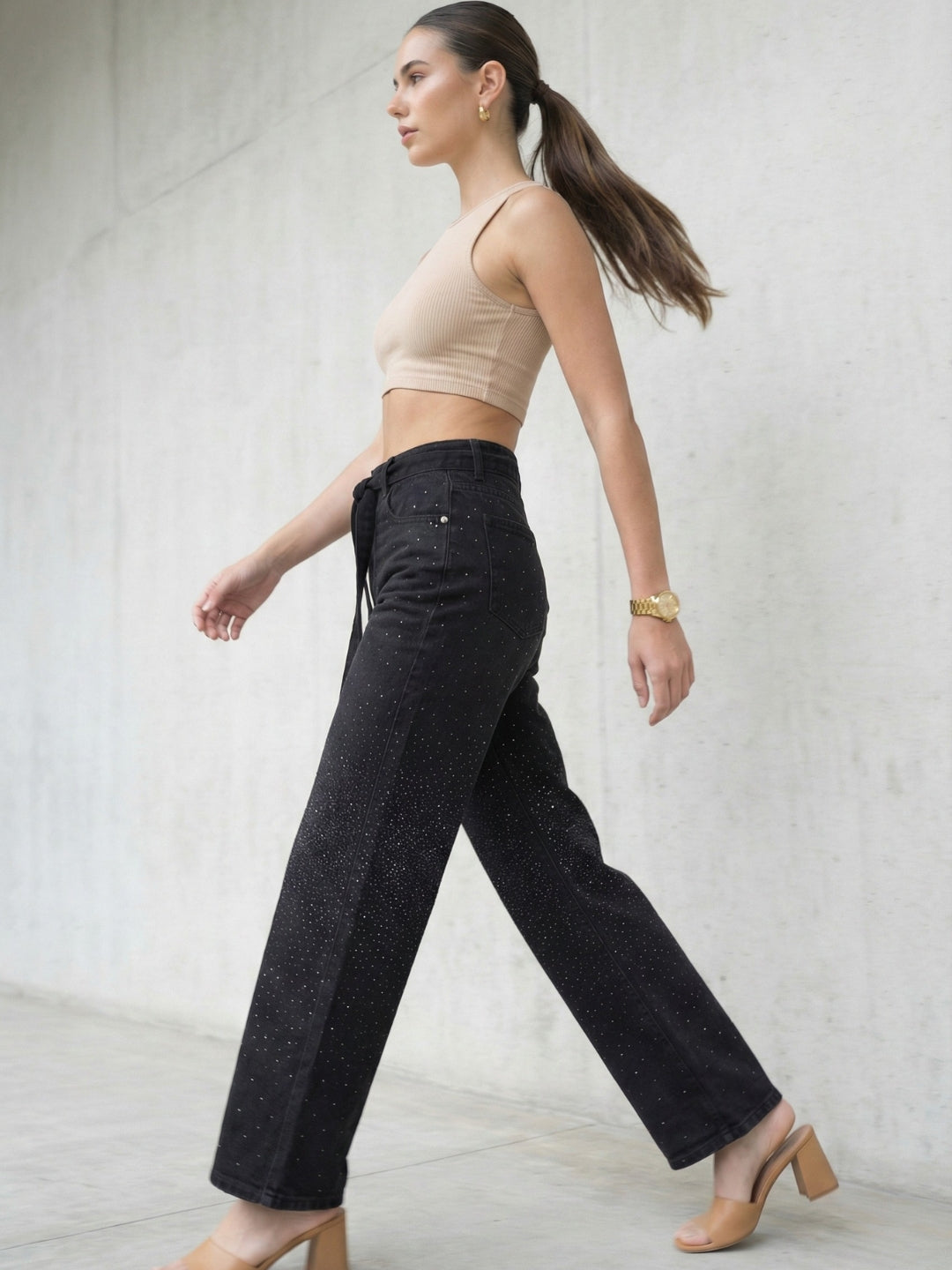 Stylish embellished black jeans for women
