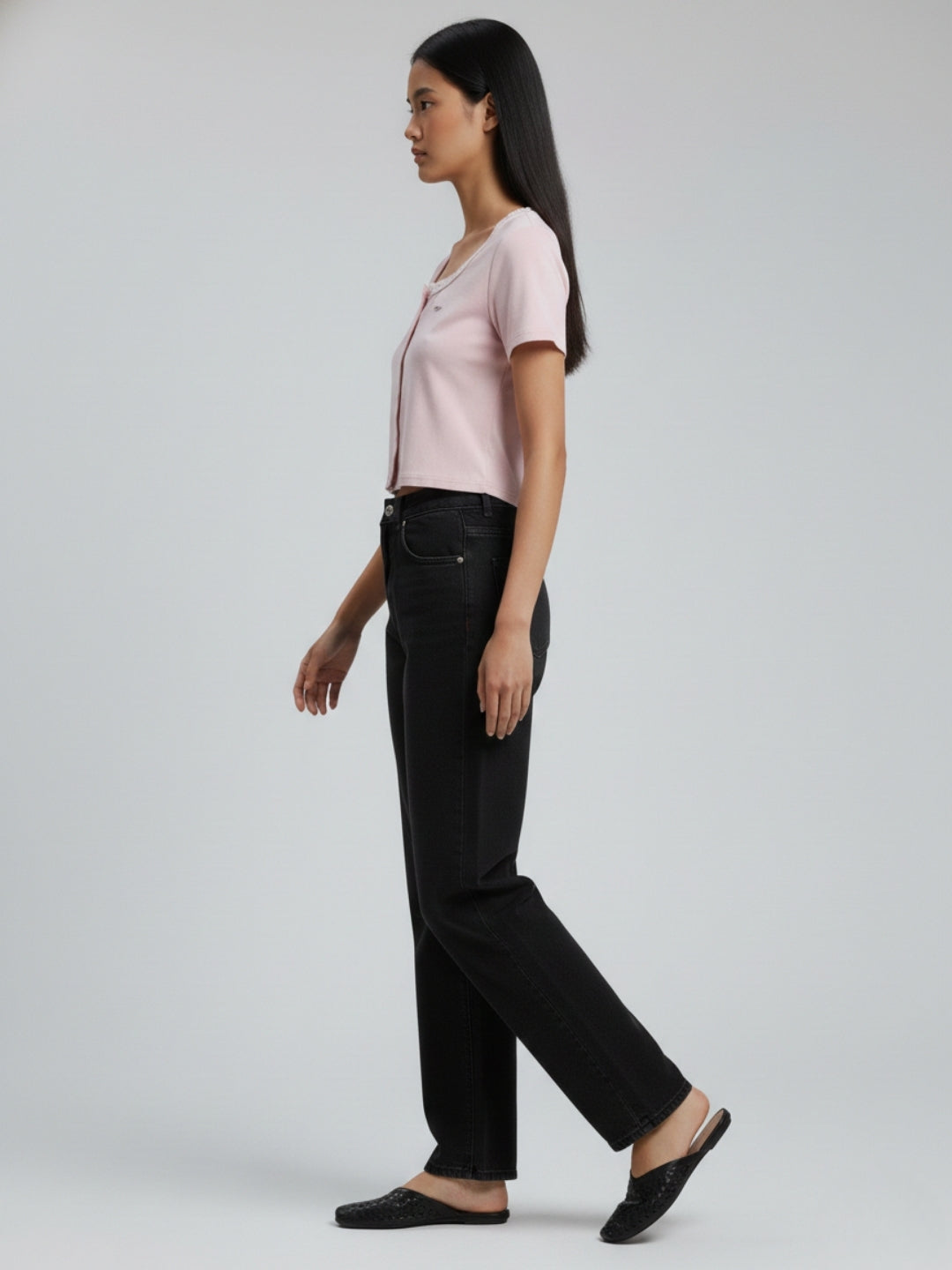 Women Pink Crop Top with Lace Trim Square Neck
