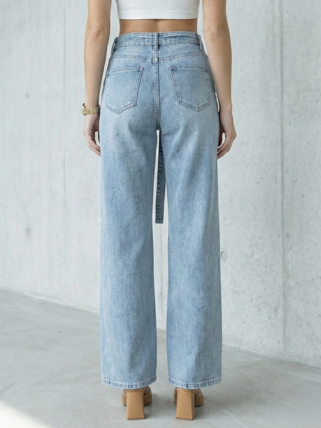 Premium light blue wide-leg denim jeans for women
