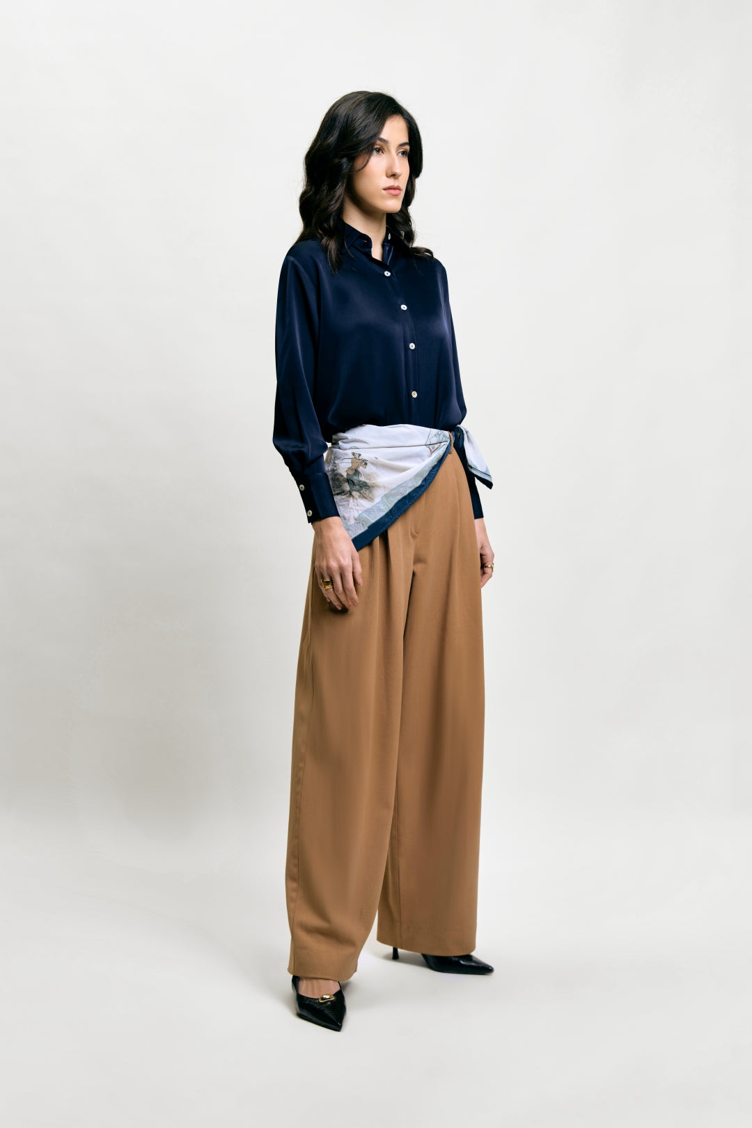 Oversized Navy Satin Shirt
