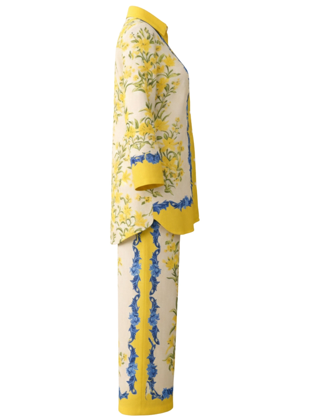 Yellow Blue Satin Co-ord Set for Women