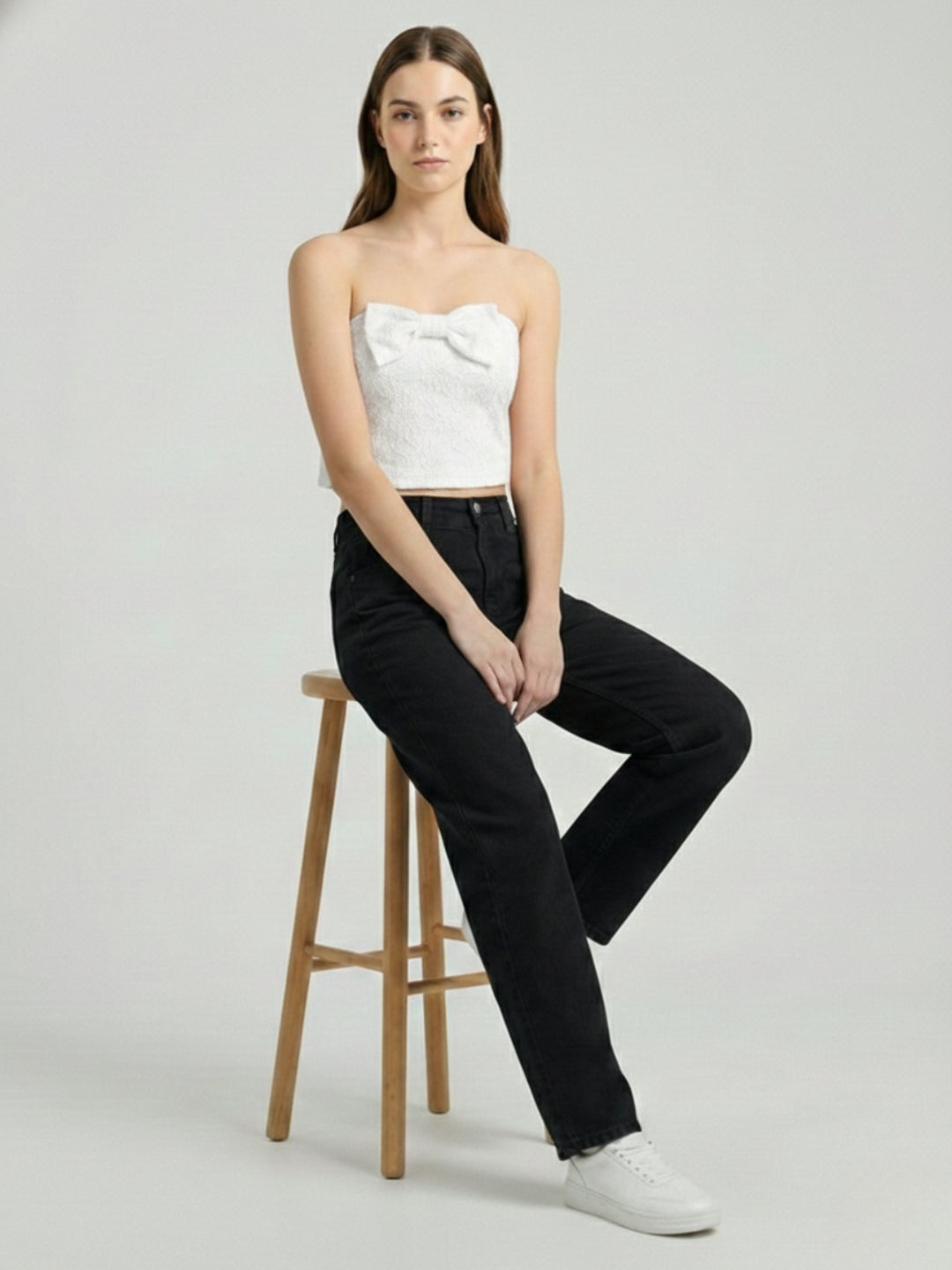 White Lace Padded Top with Side Bow Tie.