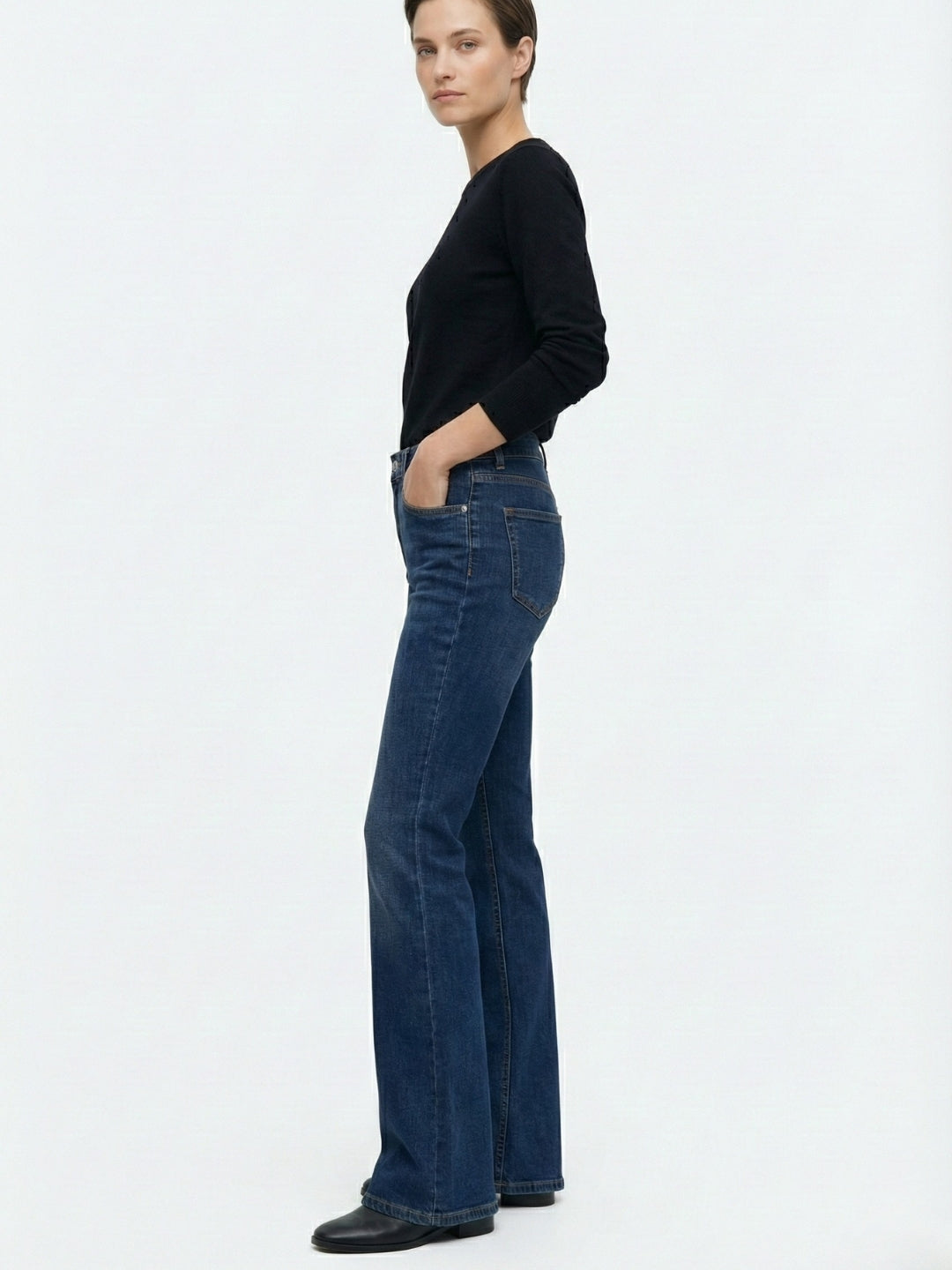 Women High-Rise Bootcut Dark Blue Denim Jeans