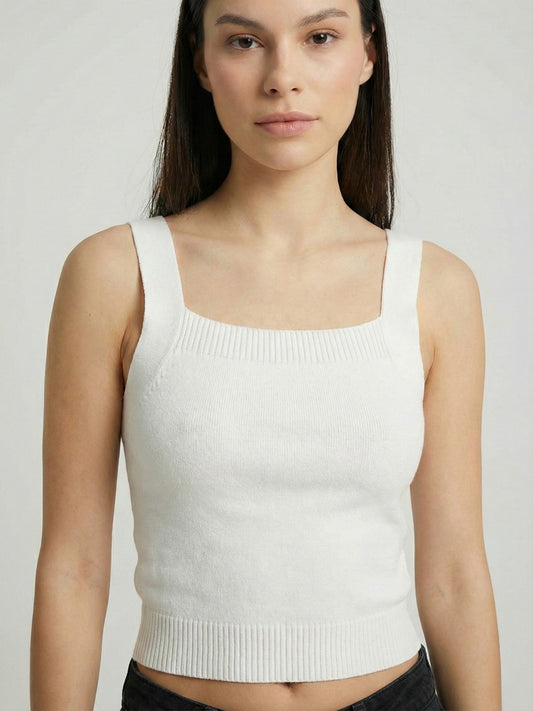 Women White Ribbed Crop Top