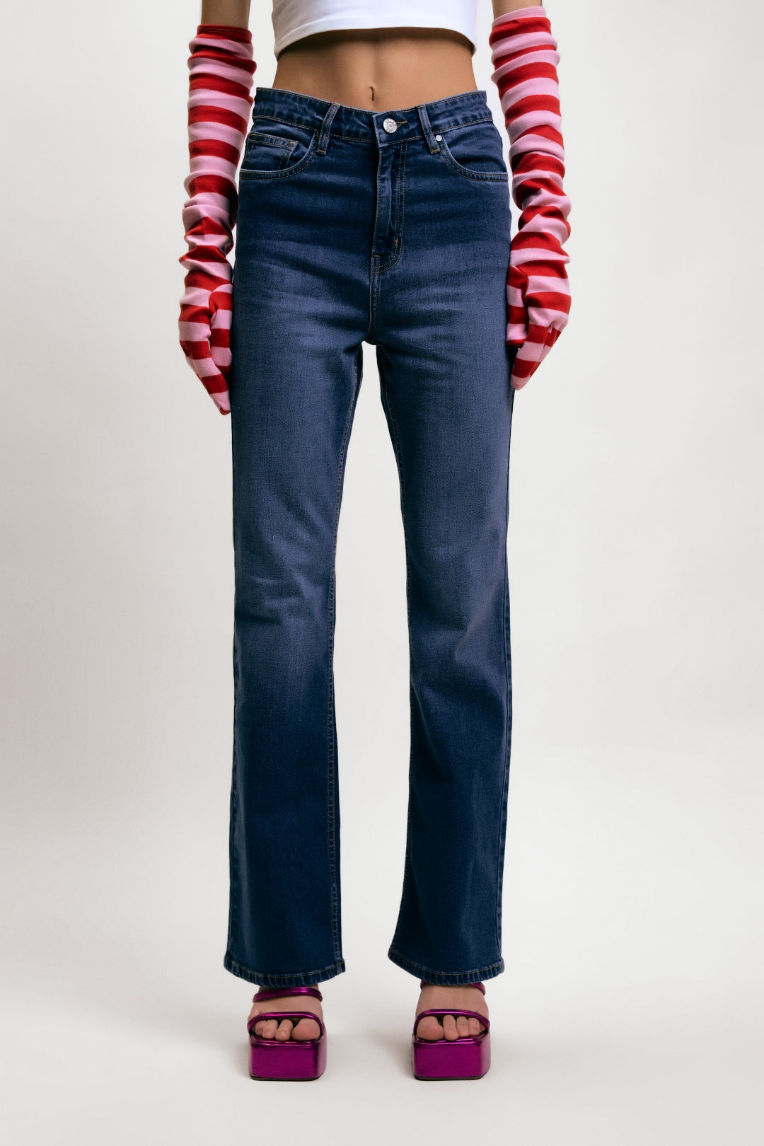 Mid Blue High-Rise Bootcut Denim Jeans