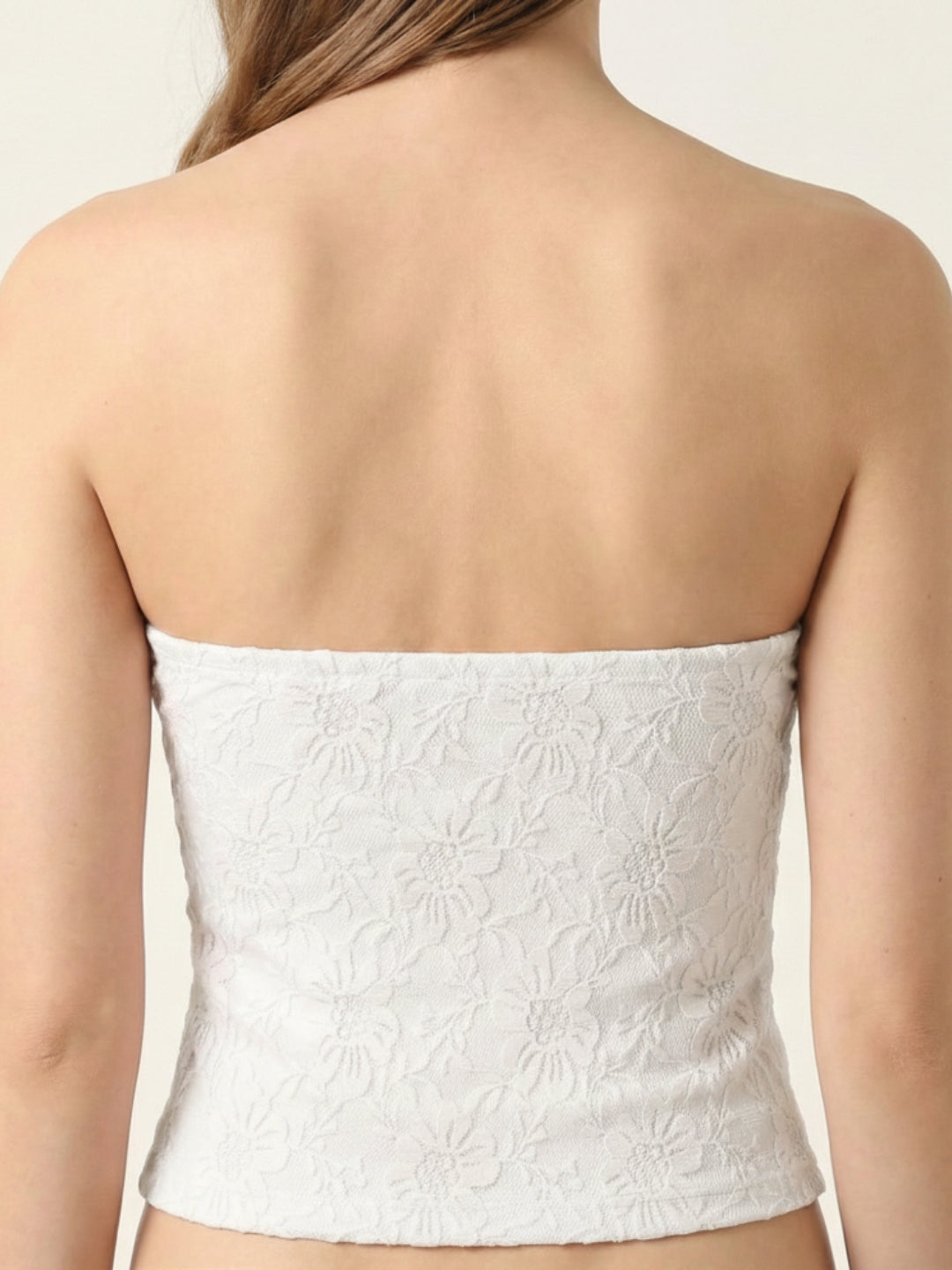 White Lace Padded Top with Side Bow Tie.