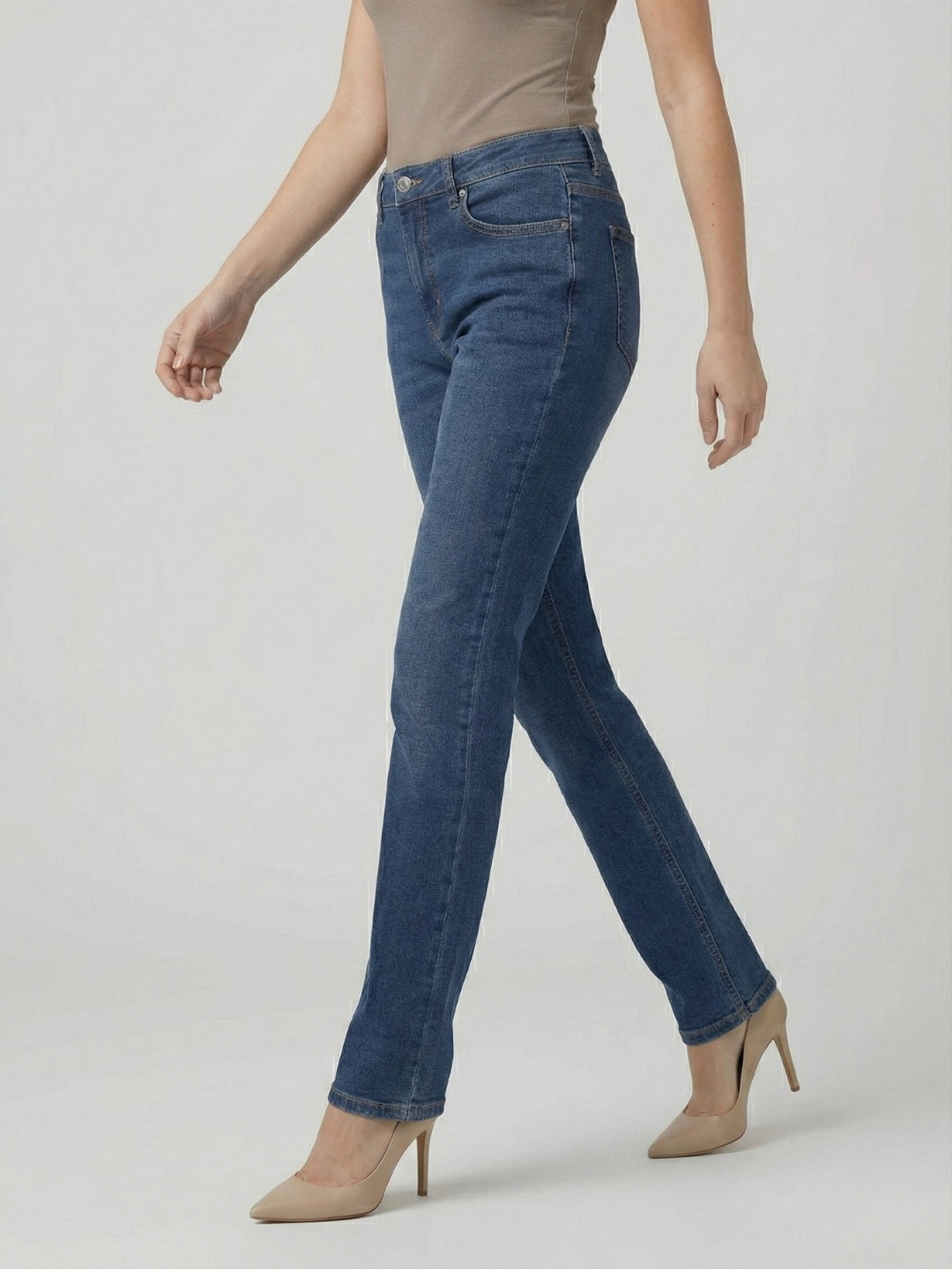 High-Rise Straight Fit Dark Blue Denim Jeans