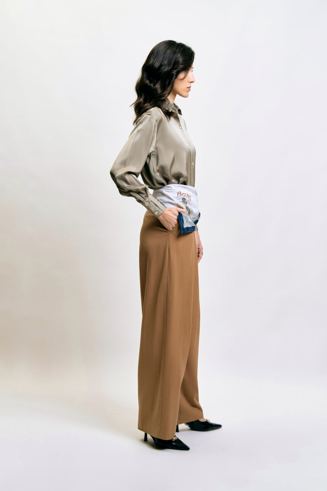 Oversized Muted Olive Satin Shirt