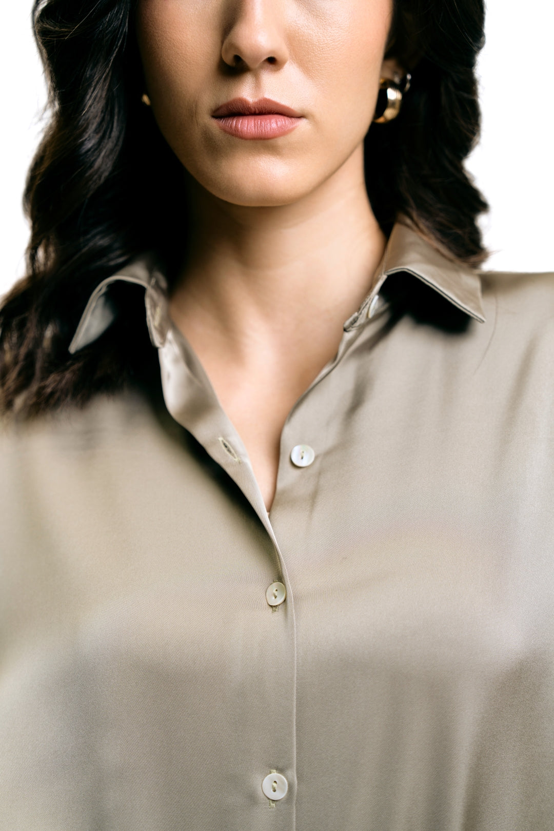 Oversized Muted Olive Satin Shirt