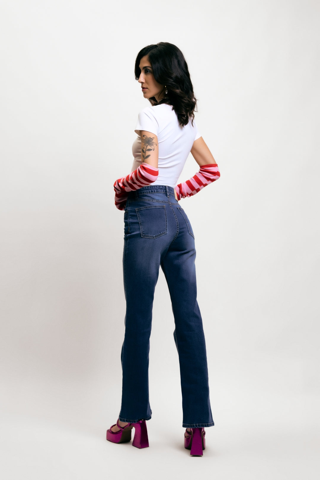 Mid Blue High-Rise Bootcut Denim Jeans