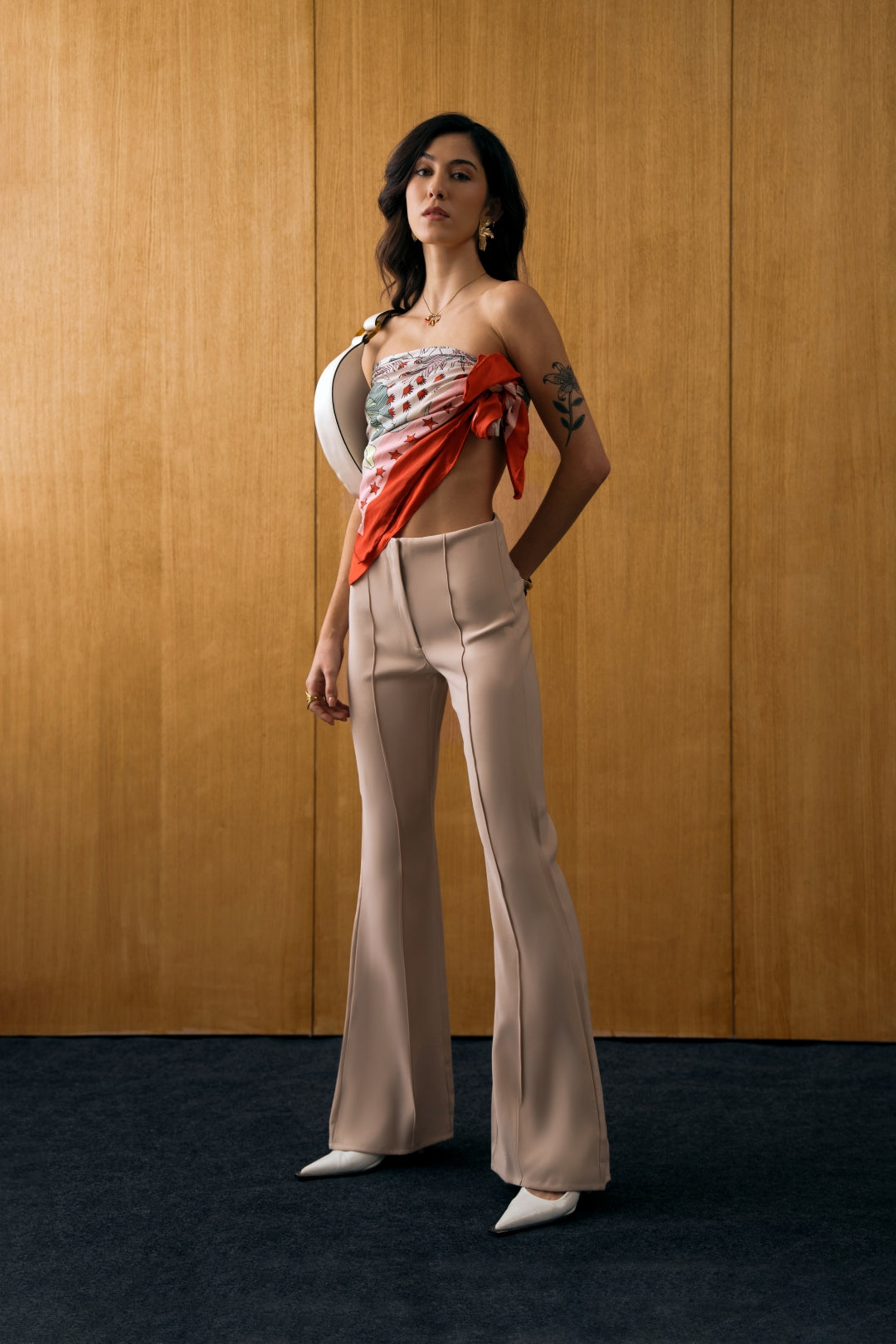 Flare Trousers with Front Seam