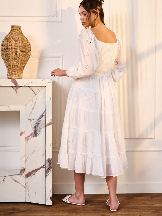 White Schiffli Fit & Flare Midi Dress